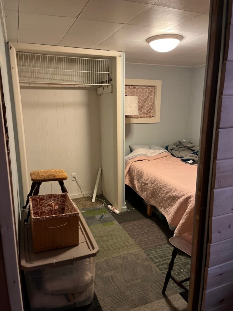 Vermont cottage bedroom before demolition. 